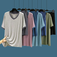 bộ quần áo nam mùa hè bộ hydrogen nam Bộ đồ ngủ nam mùa hè áo thun cổ chữ V cỡ lớn rộng rãi modal mỏng quần short bộ đồ mặc ở nhà bộ hai chiếc