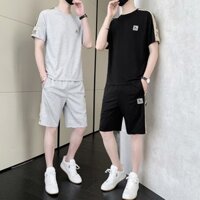 Bộ quần áo nam mùa hè, quần áo thể thao nam thêu logo phong cách Hàn Quốc