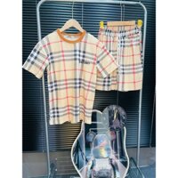 Bộ quần áo nam mùa hè, Burberry set quần áo cộc tay phối Kẻ Sọc, có chữ thêu ở ngực Menswear