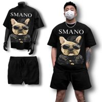 Bộ Quần Áo Nam Nữ Chất Cotton 1OO% Thoáng Mát Áo Thun Basic Cổ Tròn Quần Short Nỉ CHÓ SMANO