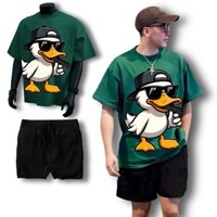 Bộ Quần Áo Nam Nữ Chất Cotton 1OO% Thoáng Mát Áo Thun Basic Cổ Tròn Quần Short Nỉ VỊT TRẮNG