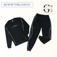 Bộ Quần Áo Nam Nữ Chất Nỉ tầu Trẻ Trung Năng Động Thêu Chữ kí Sang Trọng