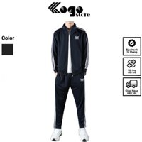 Bộ quần áo nam nữ thể thao thu đông kẻ sọc trắng nỉ trơn poly không xù, bộ quần áo nam mặc nhà