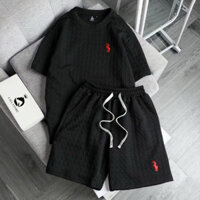 Bộ Quần Áo Nam UMA LIMITED Thêu Ngựa Siêu Cá Tính Chất Liệt Cotton Xốp Áo Cộc Tay Cổ Bẻ Quần Short ULA23