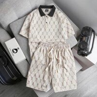 Bộ Quần Áo Nam UMA  Thêu Họa Tiết BU Chất Cotton Chéo Hàn Cao Cấp, Set Đồ Unisex Áo Có Cổ Quần Short