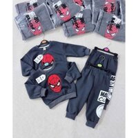 Bộ quần áo người nhện đen xám chất nỉ bông ép dày ấm size 9-27kg