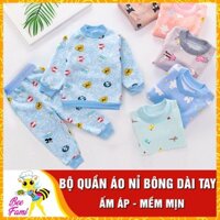 Bộ Quần Áo Nỉ Bông Dài Tay 2 Lớp Dày Dặn Cho Bé 3-13kg