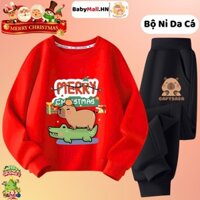 Bộ quần áo nỉ Capybara Noel cho bé BABYMALL, đồ bộ thu đông dài tay chất nỉ da cá cho bé trai bé gái