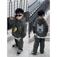 Bộ quần áo nỉ hoodie chất lót lông cáo cho bé trai hình LW zích zắc, bộ nỉ thu đông trẻ em,TPKIDS,[M910]