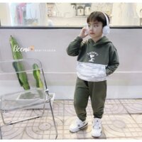 Bộ quần áo nỉ mũ snoopy tai Gấu cho bé trai Beemo, chất liệu nỉ da cá, áo hoddie phối họa tiết in hình chú chó B239