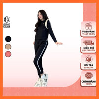 Bộ quần áo nỉ NỮ GUNO CỔ TRÒN chui đầu phối sọc nách