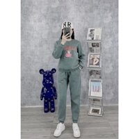 Bộ quần áo nỉ trơn nữ thu đông dài tay chất liệu  màu xanh ngọc phong cách trẻ trung năng động MyBH