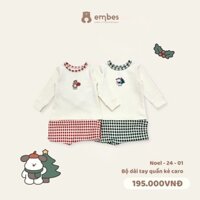 Bộ Quần Áo Noel Dài Tay Cho Bé Embes, Bộ Đồ Họa Tiết Giáng Sinh Chất Cotton Mềm Cho Bé Từ 8kg-18kg