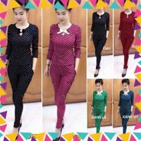 Bộ Quần Áo Nữ Chấm Bi Mặc Là Sang