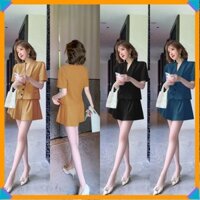 Bộ Quần Áo Nữ 🎁FREESHIP🎁 Set nguyên bộ quần short giả váy lưng thun áo cổ lá sen 2 túi giả MS: TJ1126