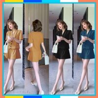 Bộ Quần Áo Nữ 💝FREESHIP💝 Set nguyên bộ quần short giả váy lưng thun áo cổ lá sen 2 túi giả J1126