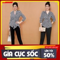 Bộ Quần Áo Nữ 🌸FREESHIP🌸 Set nguyên bộ quần lửng áo sọc giả vest thắt eo xinh xắn J1067 ཾ