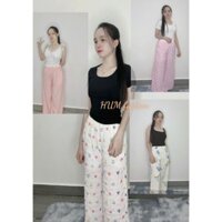 Bộ quần áo nữ Sét: quần dài ống rộng hoạ tiết xinh áo thun tăm Tibu_Hum fashion