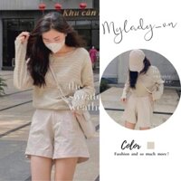 Bộ quần áo nữ thu đông kẻ ngang quần đùi cá tính ulzzang MYLADY