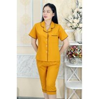 Bộ quần áo Pijama nữ MÀU VÀNG Ngắn Tay Quần Lửng vải phi lụa mờ - Co Dãn Thoáng Mát Thoải Mái - Mặc là thích ngay 😘