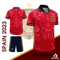 Bộ quần áo polo đội tuyển bóng đá spain tây ban nha 2023 đỏ có cổ đen vải thái logo thêu 1 sao