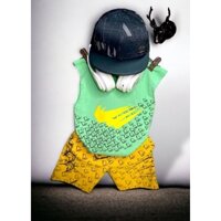 Bộ quần áo sát nách cho bé trai từ 1-9 tuổi 8-40kg chất liệu cotton co giãn mặc đi học mặc đi chơi họa tiết chữ