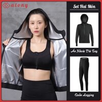 Bộ Quần Áo Sinh Nhiệt Giảm Mỡ Bụng ATONY Cao Cấp, Tăng Tốc Đổ Mồ Hôi- Set 2: Áo Khoác Có Mũ + Quần
