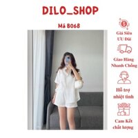 Bộ Quần Áo Sơ Mi Xanh Bơ Vải Đũi Gân Cộc Tay Dáng Thụng Buộc Dây Sau Lưng Siêu Hot -B068