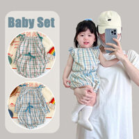 Bộ quần áo sơ sinh 0-2 tuổi phong cách Hàn Quốc mùa hè Áo Vest kẻ sọc nơ mỏng + quần short cho bé trai và bé gái