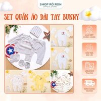 Bộ quần áo sơ sinh dài tay BUNNY 5 chi tiết - Set Quần Áo Mũ Bao tay chân cho bé sơ sinh - Shop Rô Ron