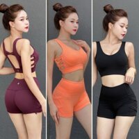 Bộ Quần Áo Tập Gym, Aerobic Quần Đùi Áo Bra Xoắn Eo Chất Thun Co Dãn Tốt (Sẵn mút)