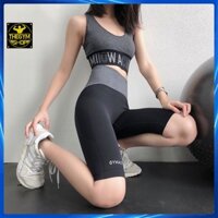 Bộ quần áo tập gym yoga nữ AMIN AM039 quần lửng áo bra có mút ngực vải thoáng mát co dãn 4 chiều đồ tập gym yoga nữ chín