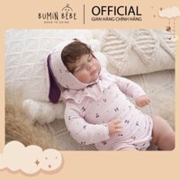 Bộ Quần Áo Tay Dài Trẻ Sơ Sinh Cao Cấp, Gồm Suit Đóng Bỉm, Yếm Rời Và Mũ Tai Thỏ Họa Tiết Cherry