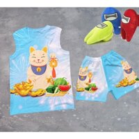 Bộ quần áo tết hình con mèo siêu đẹp chất thun lạnh thái in 3d 10-60kg SUSHI KIDS