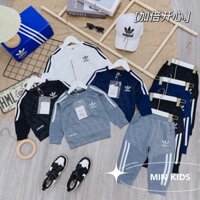 Bộ quần áo thể thao adidas dài tay minbi_kids, Bộ thu đông áo dài quần dài dành cho bé trai từ 25-37kg