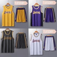 Bộ quần áo thể thao bóng rổ nam nữ NBA Los Angeles Lakers trơn không số Thoáng mát, thấm hút tốt mồ hôi
