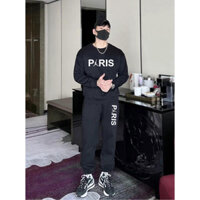 Bộ Quần Áo Thể Thao Cổ Tròn Phối Chữ Paris Hai Mặt Sành Điệu, Bộ Nỉ Chất Dày Dặn Ấm Áp