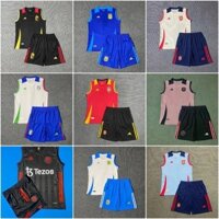 Bộ quần áo thể thao đá bóng sát nách 3 lỗ Vải Fex Thái Caro, Quần có Túi - Italia, Bỉ, Argetina, Miami, Mu, Tây Ban Nha