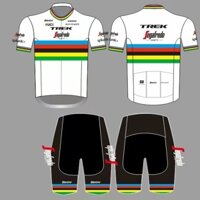 Bộ quần áo thể thao đạp xe Trek màu trắng 5 vạch kẻ ngang có ảnh thật