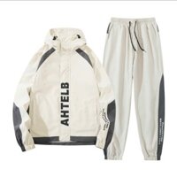 Bộ quần áo thể thao gió in thời trang nam nữ Unisex Phối màu phong cách chất gió tráng,bạc