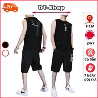 Bộ quần áo thể thao nam 3 lỗ cổ tròn hot trend chất thun lưới mè thoáng mát thoải mái khi vận động - Đen - BTT chữ V,M<55kg