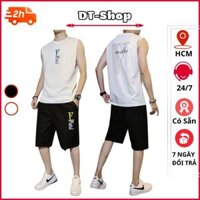 Bộ quần áo thể thao nam 3 lỗ cổ tròn hot trend chất thun lưới mè thoáng mát thoải mái khi vận động - Trắng - BTT chữ V,M&lt;55kg