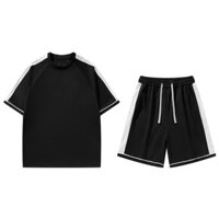 Bộ Quần áo thể thao Nam Cổ tròn trơn cao cấp, chất liệu cotton tổ ong mắt nhỏ phối sọc vai - HAL Store