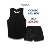 Bộ quần áo thể thao nam cotton co giãn combo áo tanktop quần thun 2 lớp PUNDO CBTK1