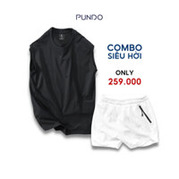 Bộ quần áo thể thao nam cotton co giãn combo áo tanktop quần thun 2 lớp PUNDO CBTK2