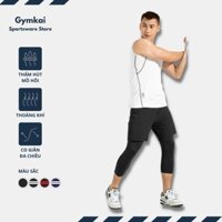 Bộ quần áo thể thao nam Gymkai sát nách kèm quần 2 lớp, lót legging lửng, chất thun thể thao co giãn 4 chiều