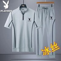 Bộ quần áo thể thao nam mùa hè Playboy new ice silk giản dị phông ngắn tay rộng rãi đồ thoáng khí cỡ lớnFGH546Q