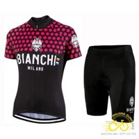 Bộ quần áo thể thao nữ đi xe đạp Bianchi - Hồng chấm bi