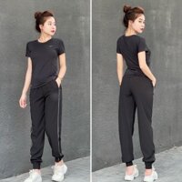 Bộ Quần Áo Thể Thao Nữ, Quần Jogger Dù Khoá Túi + Áo Thun Tay Ngắn Nk Cao Cấp - BJG001