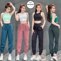 Bộ Quần Áo Thể Thao Tập Gym Nữ, Quần Jogger Dù Rút Dây Kèm Áo Croptop Run Dáng 3 Lỗ ( Tặng Kèm Mút)
